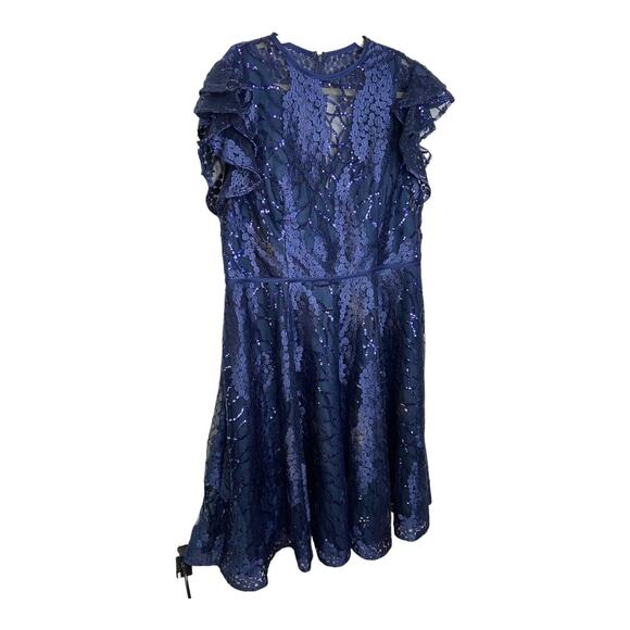 Mac Duggal Sequins Embellished Flutter Sleeve Cocktail Dress Formal Gala Sz 16 - Picture 14 of 15